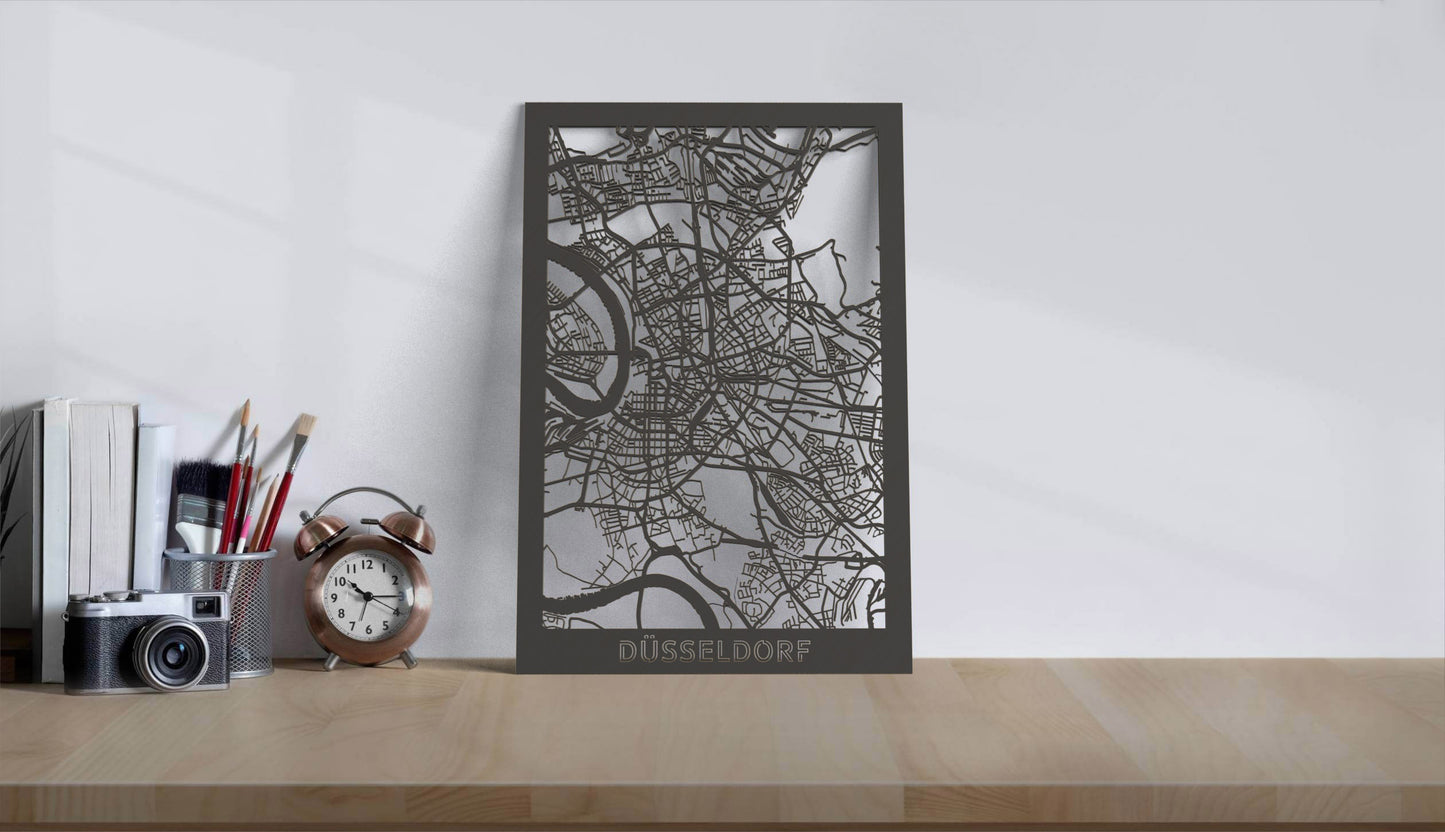 Holzkarte Düsseldorf - Einzigartige Stadtkarte aus Echtholz!